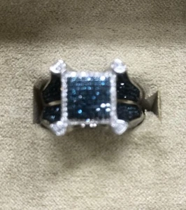 Anillo JTV Plata Esterlina Terciopelo Azul Micropavé Diamantes .50 CTW Talla 9 - Imagen 1 de 4