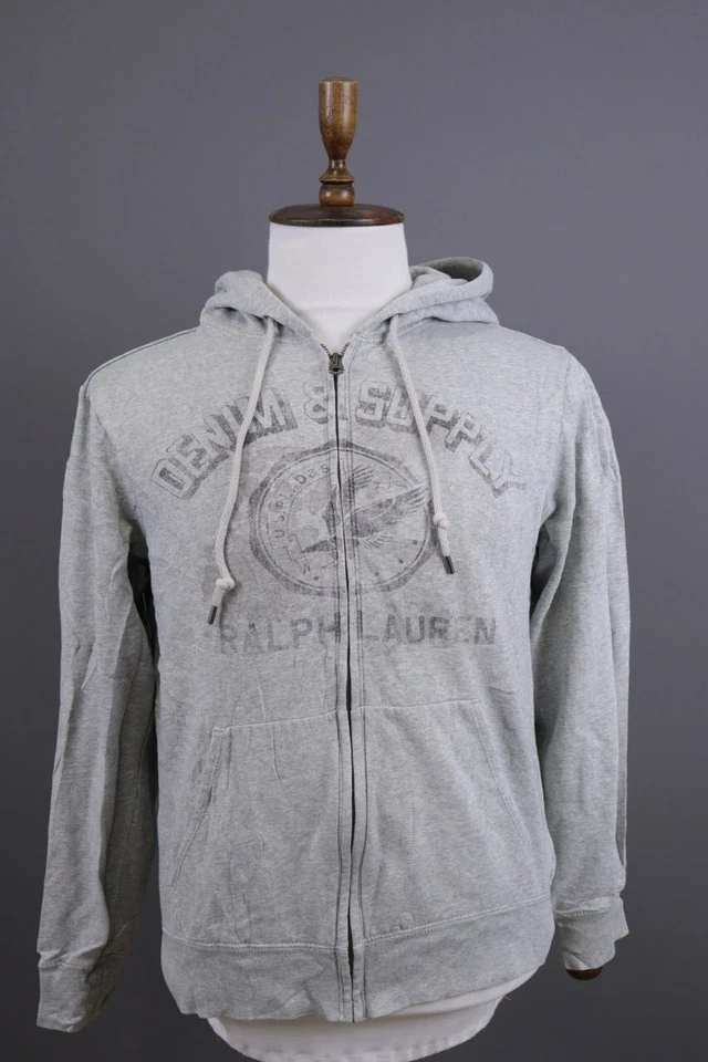 Suéter con Capucha Denim & Supply Ralph Lauren Gris Cremallera Completa Logo Grande Talla M Foto 1 de 4