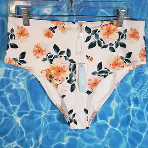 Cupshe High Waist Bikini Bottom Sz XXL White Tangerine Peach NWT - Picture 1 of 5