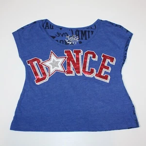 Justice Girl's Dance Theme Gem Embellished Boxy Blue T-Shirt Tee Top in size 6 - Picture 1 of 2