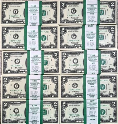 Billetes de dos dólares de 100 - $2 UNC (secuenciales, consecutivos) 2017A - $200 TOTAL Foto 1 de 4