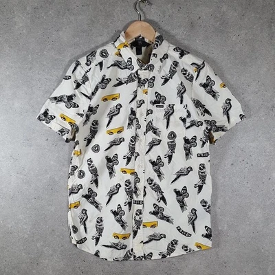 Volcom Parrot Design Short Sleeve Button Down Shirt Men’s Small White - Image 1 of 4