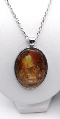 Nativity Pendant Necklace 20" Silver Tone chain Christmas Jesus Religious USA - Image 1 of 4