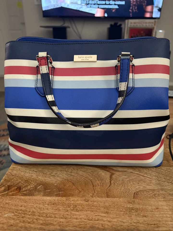 Kate Spade 钱包蓝色纽约 Evangelie Laurel Way 条纹挎包斜挎包 — 第 1/4 张图片