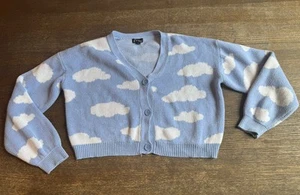 Art Class Girls Blue and White Button Up Cloud Long Sleeve Sweater Size XL 14/16 - Picture 1 of 5