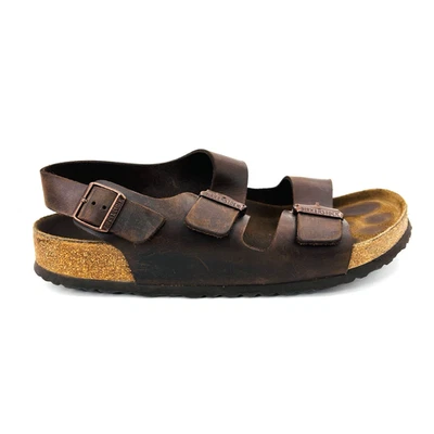 Sandalias de cuero engrasado marrón con plantilla suave para hombre 12 Reg Birkenstock Milano Foto 1 de 4