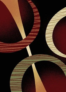 Black Circles Rings Modern 5x8 Area Rug Contemporary Carpet - Actual 5'2"x7'4" - Picture 1 of 2