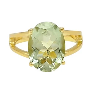 Vergoldeter Sterling Silber Ring mit grünem Amethyst Edelstein entworfen. - Bild 1 von 4