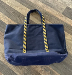 L.L. Bean Vintage 90's Zippered Boat & Tote Bag Navy Blue & Yellow Made In USA - Picture 1 of 23