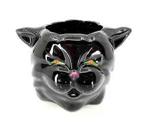 NEW Halloween Decoration 3” Ceramic Black Spooky Cat Candle Holder - Bild 1 von 5