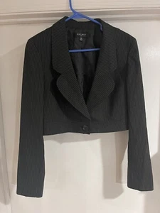 Nine West Womens Blazer Suit Cropped Short Black Pinstripe Size 10 Coat Long SL - Picture 1 of 8