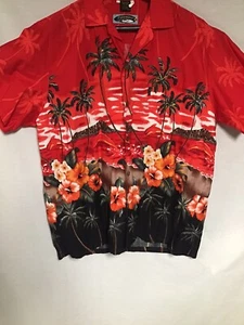 Palmwave Hawaiian Red Palm Tree Shirt Aloha Hibiscus Button up Size XL - Picture 1 of 4