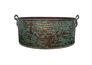 Großer länglicher Pflanzgefäß mit Messingprägung und Griffen & grüner Patina 17 x 11 Zoll - Bild 1 von 16