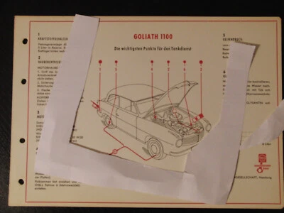 Shell Schmierplan Goliath 1100 Serviceplan Schmieranweisung 1959 - Bild 1 von 4