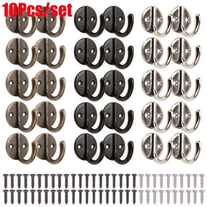 10pcs Hanging Metal Single Hook Clothes Hat Coat Robe Wall Door Hangers Hooks US - Picture 1 of 15