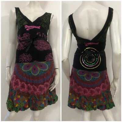 DESIGUAL Vestito abito nero fantasia multicolore Tg XS Cotone - Immagine 1 di 4