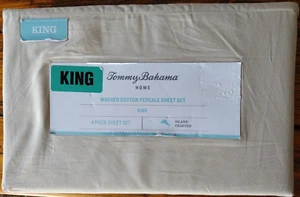 Tommy Bahama Home KING Washed Sheet Set Cotton Percale Island Crafted Beige - Picture 1 of 3