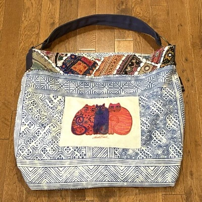 Laurel Burch Heal Hearts Embrace Spirits Canvas Embroidered Cats Mid Size Tote - Image 1 of 4