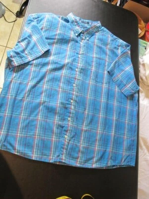 Saddlebred Big Tall Easy Care 3X SS Front Pocket Button Down Blue Pink Plaid - Image 1 of 4