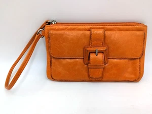 Hobo International Clutch Wristlet Organizer Wallet Auburn Orange Leather - Picture 1 of 12