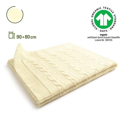 SONNENSTRICK Baby-Decke Kuscheldecke Schmusedecke Babydecke Zopf Merino Schurwolle 90 x 90 cm