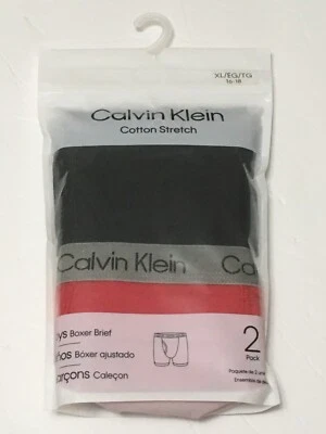 Calvin Klein Boys 2 Pack Cotton Stretch Boxer Briefs X-Large 16/18 - Black Red - Image 1 of 2