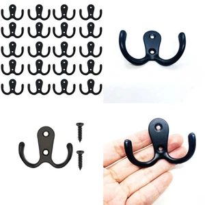 US 20 Pc Heavy Duty Double Prong Coat Double Hooks Wall Mounted Retro Utility - Picture 1 of 16