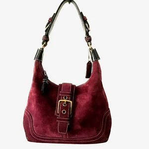 VINTAGE COACH BOHO BURGUNDY SUEDE HANDBAG EXC. COND WITH ORIG. STORAGE BAG - Picture 1 of 12