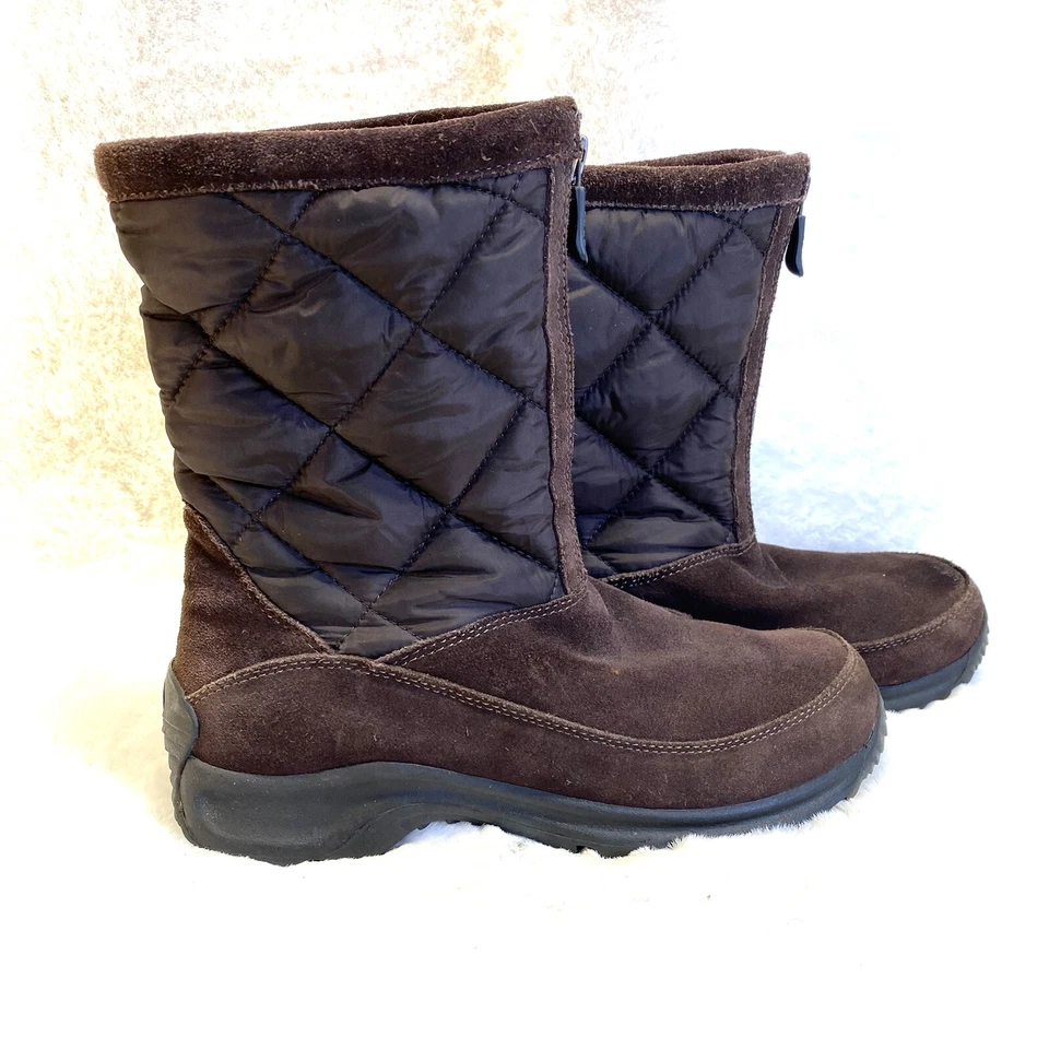 Lands End Womens Suede Quilted All Weather Winter Boot Dark Brown Side Zip 7 B - Image 1 of 4