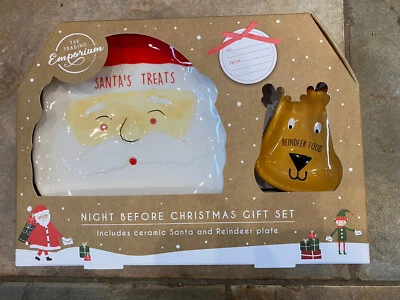 Ceramic Santa & Reindeer Night Before Christmas Gift Set. 2 Plates NEW BOXED - Image 1 of 4