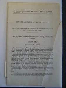 Gov Report 1901 Equestrian Statue of Brig Gen Count Casimir Pulaski @ WA D.C. - Picture 1 of 1
