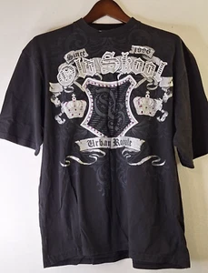 Vtg 90's OLD SKOOL URBAN ROYALE Shirt Men's Sz M Rhinestones Spellout Grunge - Picture 1 of 9