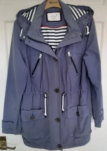 M&S Per Una Stormwear Jacket Blue Size 14 Hooded Stripe Lining - Picture 1 of 9
