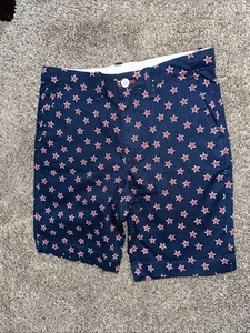 J Crew Crewcuts Boys Shorts Size 8 Navy Blue Red Stars Flag Adjustable Waist - Picture 1 of 5