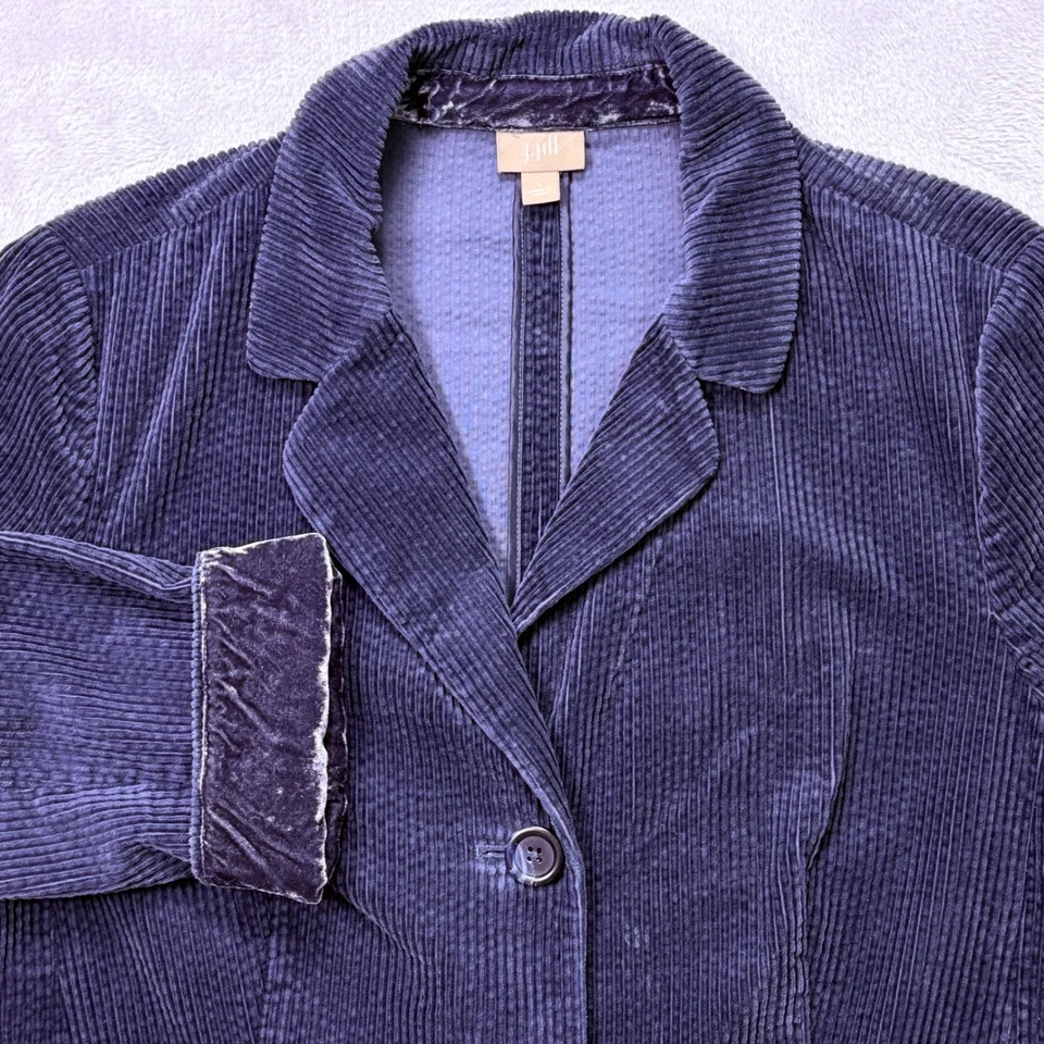 Blazer JJill Azul Marino Pana Talla L Ancho Ballena Terciopelo Borde Oscuro Academia Prep Lux Foto 1 de 4