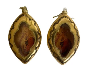 2 Tear Drop Christmas Ornaments Mary Holding Jesus With Angel - Picture 1 of 7