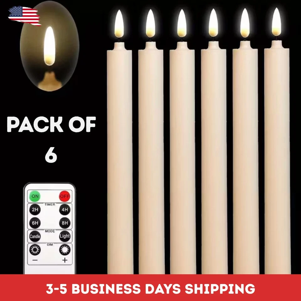 Nuevo Juego de 6 Velas Cónicas Batería Sin Llama Luminara Mecha Móvil Remota 10" Foto 1 de 4