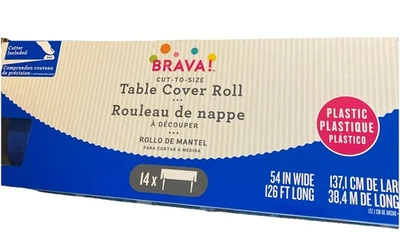   14 X Blue Plastic Table Cover ROLL - 54in x126 Ft Long Cutter included - Image 1 of 4