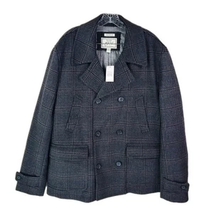 Jos A Bank 1905 Tailored Fit Men's Sz XXL Black Plaid Wool Peacoat Jacket $550 - Picture 1 of 12