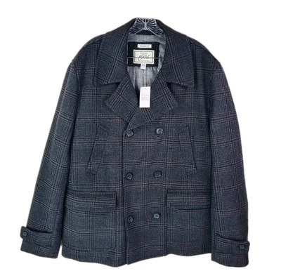 Jos A Bank 1905 Tailored Fit Men's Sz XXL Black Plaid Wool Peacoat Jacket $550 - Image 1 of 4