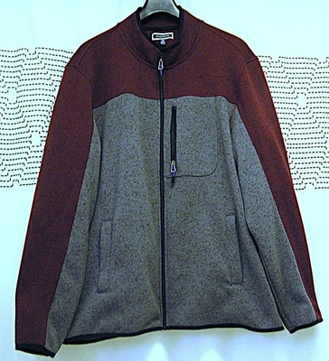 Chaqueta polar Club Room para hombre gris/borgoña, cremallera frontal cuello falso mangas largas XXL Foto 1 de 4