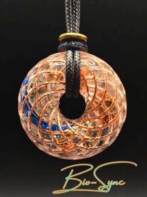 Phi Torus "Golden Vision" Vortex Energy Pendant Azurite Copper Herkimer Diamond  - Image 1 of 4