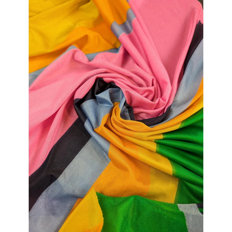 Vintage Sewing Material Fabric Rainbow Stripe 80's Lightweight Knit 4 Yards - Image 1 of 4