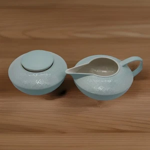 Villeroy & Boch The Noir Pale Aqua Cream & Sugar Retired Embossed Linen Texture - Picture 1 of 9
