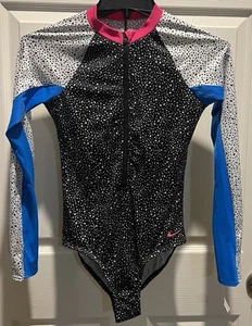 Nike Swimsuit Youth L Black Pink Polka Dot Long Sleeve Performance Girls UPF - Picture 1 of 2