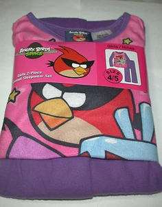 New Girls Angry Birds  2 piece Flannel Pajamas Sleepwear Set Size 4/5 - Picture 1 of 2