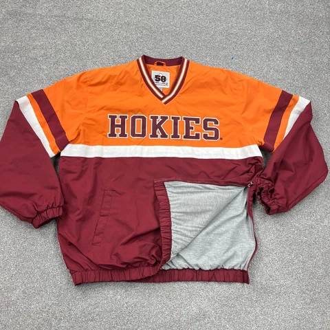 Virginia Teck Hokies Jacket Men XL Maroon Pullover Windbreaker Warm Up Lined * Cover