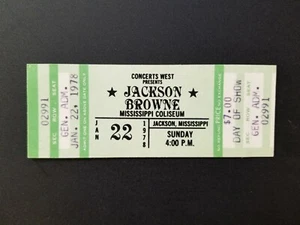 RARE UNUSED TICKET FOR JACKSON BROWNE AT THE MISSISSIPPI COLISEUM 1978 - Picture 1 of 1
