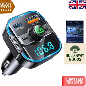 Elegant 2-in-1 Bluetooth FM Transmitter with Dual Mics & Rapid Fast Charging - Picture 1 of 14
