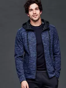 Men's GAP Fit full zip hoodie blue heather size Large NWOT - Picture 1 of 5